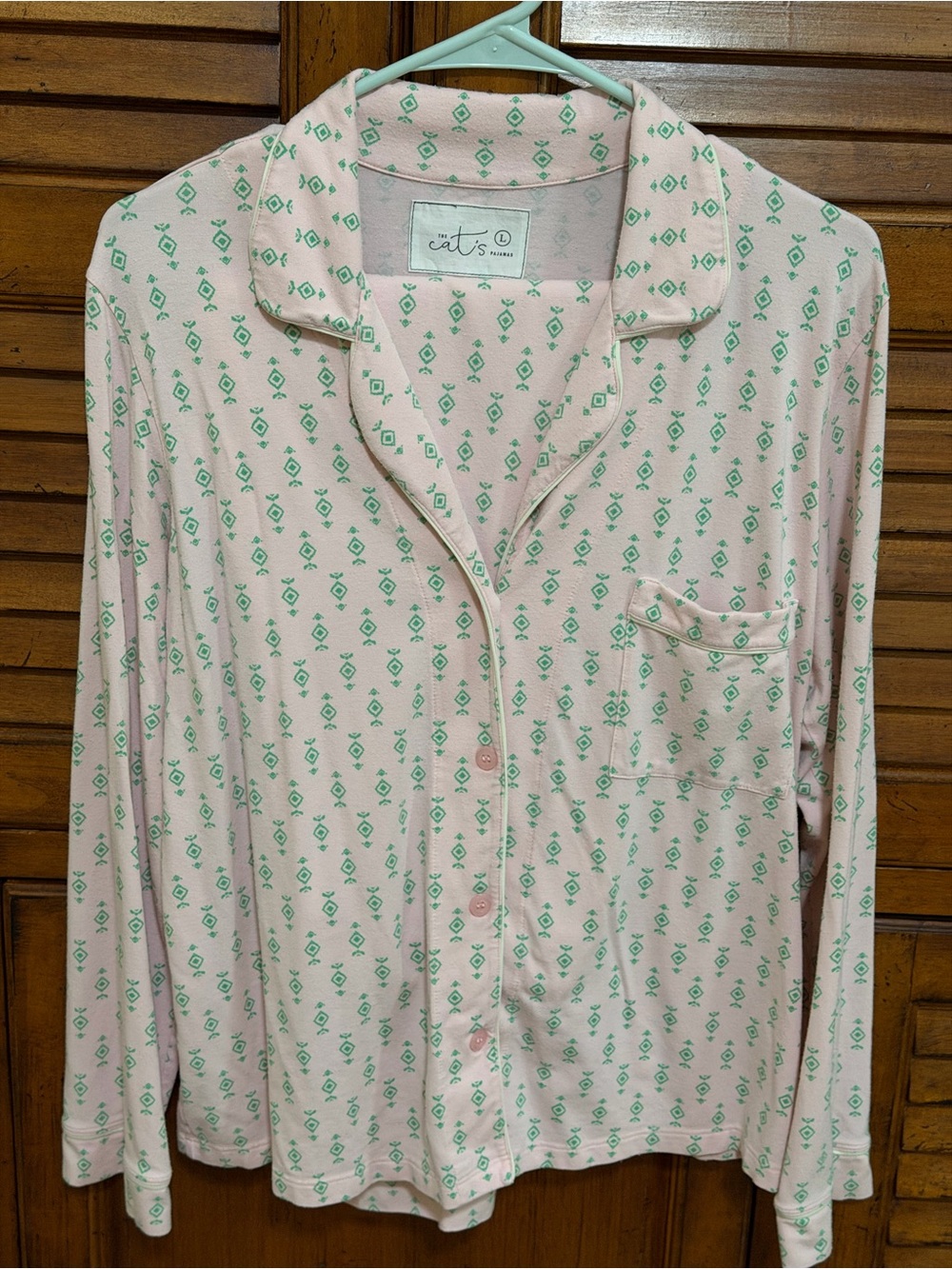 The Cat’s Pajamas Women’s Pink & Green Diamond ❇️ Print Luxe Pima Pajama 🛏️ Set